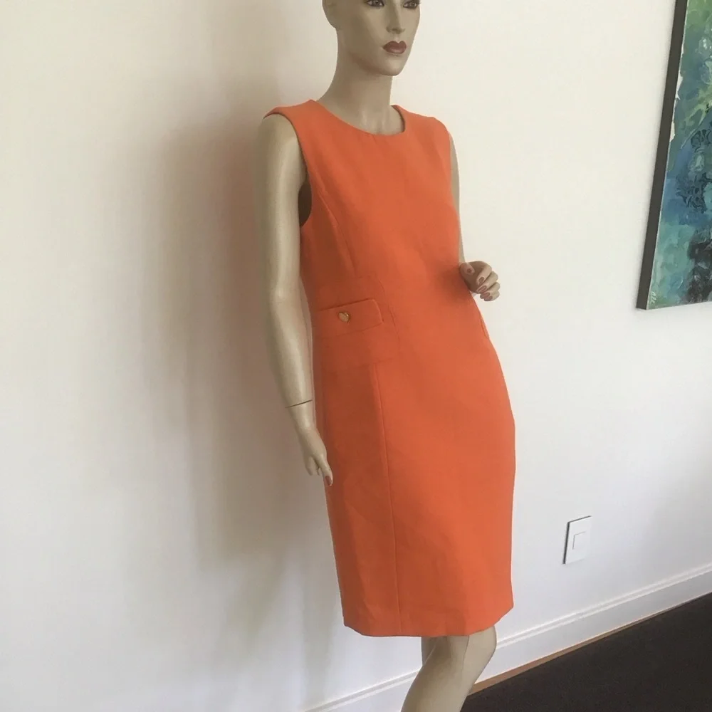 Tory Burch Orange Wool Blend Stretch Sleeveless Sheath Dress 6 Career Office‎